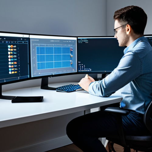 A professional young adult, fully clothed in smart casual attire, sitting comfortably at an ergonomic desk. They are thoughtfully reviewing a holographic interface displaying stylized game-like statistics and daily/weekly task lists, with a subtle "Rest Bonus" icon visible. The setting is a modern, minimalist home office with soft, ambient lighting and a clean, organized setup. perfect anatomy, correct proportions, natural pose, well-formed hands, proper finger count, natural body proportions, safe for work, appropriate content, fully clothed, modest clothing, professional dress, professional photography, high quality, family-friendly.