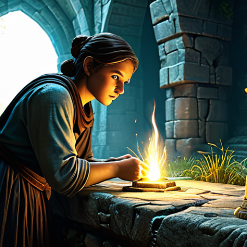 A focused person, fully clothed in comfortable yet modest attire, is meticulously examining an ancient, glowing artifact in a richly detailed fantasy ruin. The character's posture shows perfect anatomy and natural body proportions, with well-formed hands carefully holding the item. The background features overgrown stone structures and ethereal light, hinting at hidden treasures. This scene emphasizes the diligent effort in a fantasy game world, capturing the essence of 'Life Skills' like archaeology for in-game resource gathering. The image maintains appropriate content, safe for work, and family-friendly.